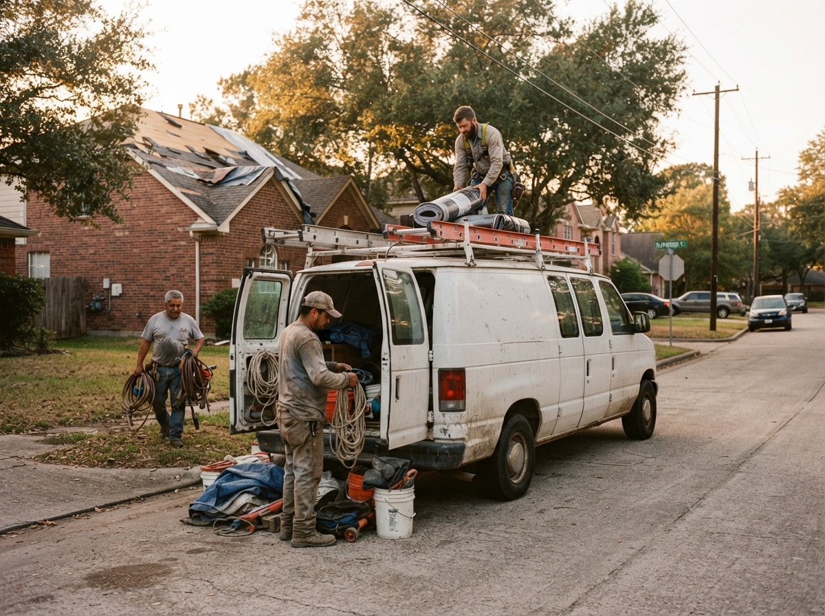 The Roof Leak Repair Conroe TX team at work in Conroe