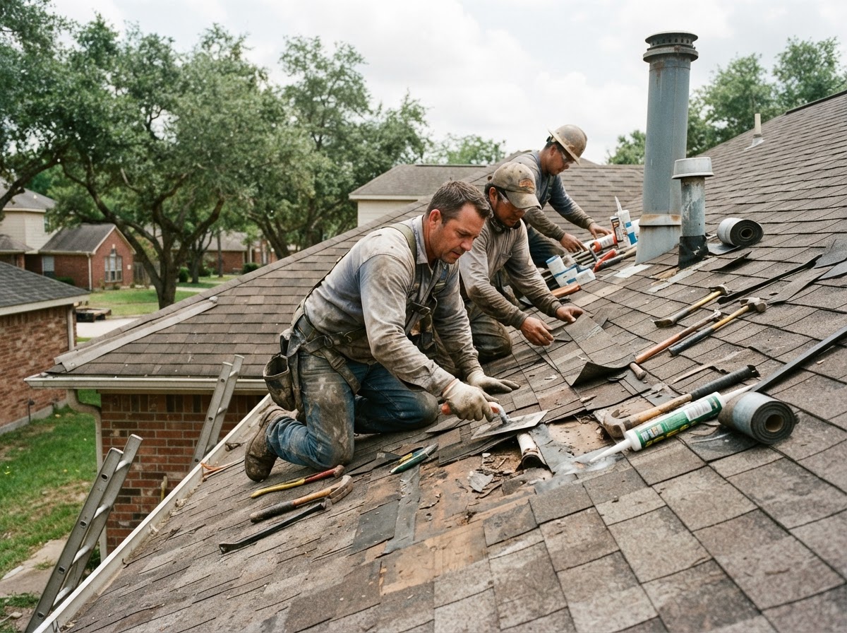 roof leak repair work by Roof Leak Repair Conroe TX in Conroe, Texas